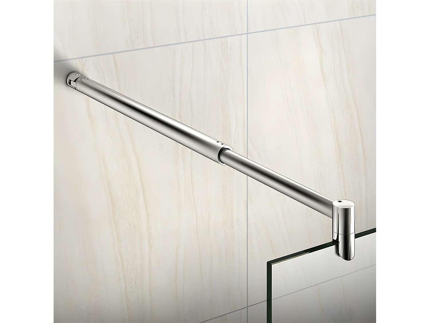 Italiaanse douchewand 140x200cm, met bevestigingsstaf 70-120cm cilindrisch, 8mm glazen mat middenstrip