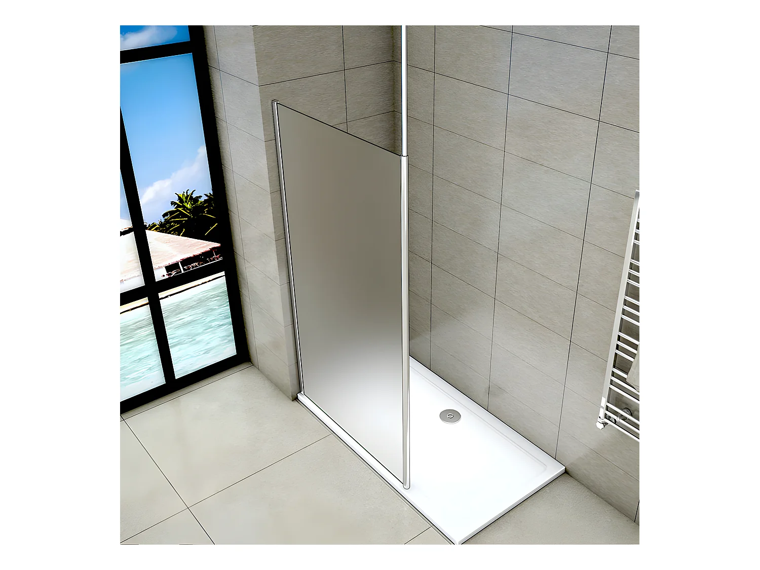 Paroi de douche à l'italienne 140x200cm - 8mm verre trempé sablé - Avec barre de fixation au plafond 203-320cm