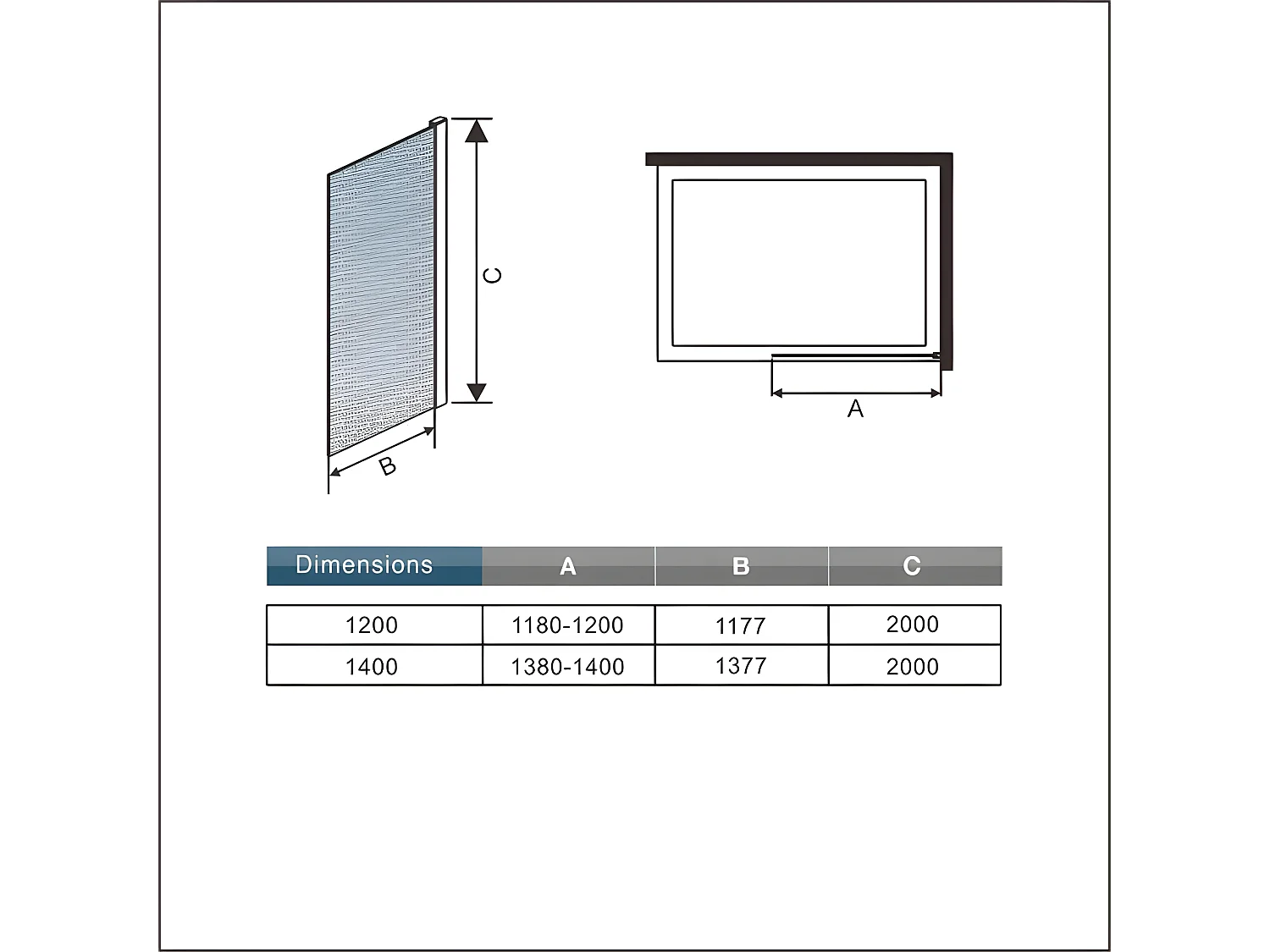 Paroi de douche à l'italienne 140x200cm - 8mm verre trempé sablé - Avec barre de fixation au plafond 203-320cm