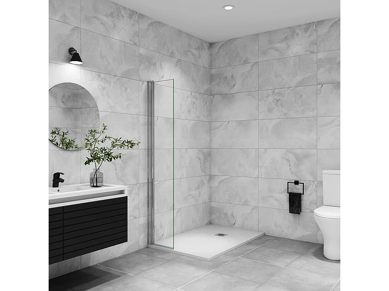 Paroi de douche italienne pivotante 55x200cm, paroi de douche retour pivotant mural en verre 6mm anticalcaire, profilé chromé
