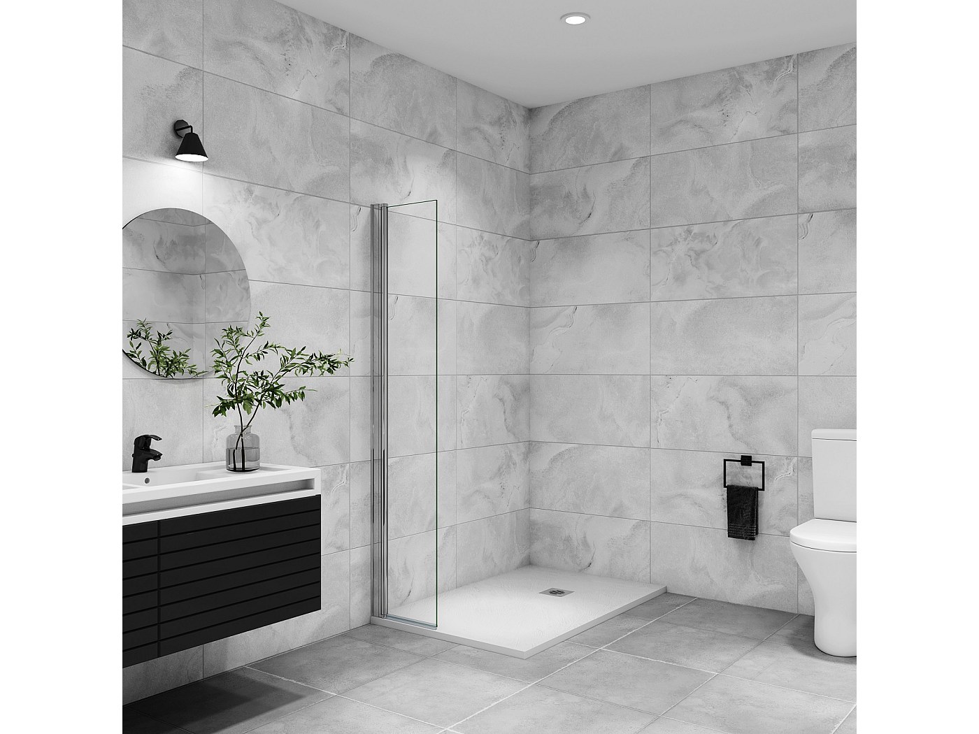 Paroi de douche italienne pivotante 55x200cm, paroi de douche retour