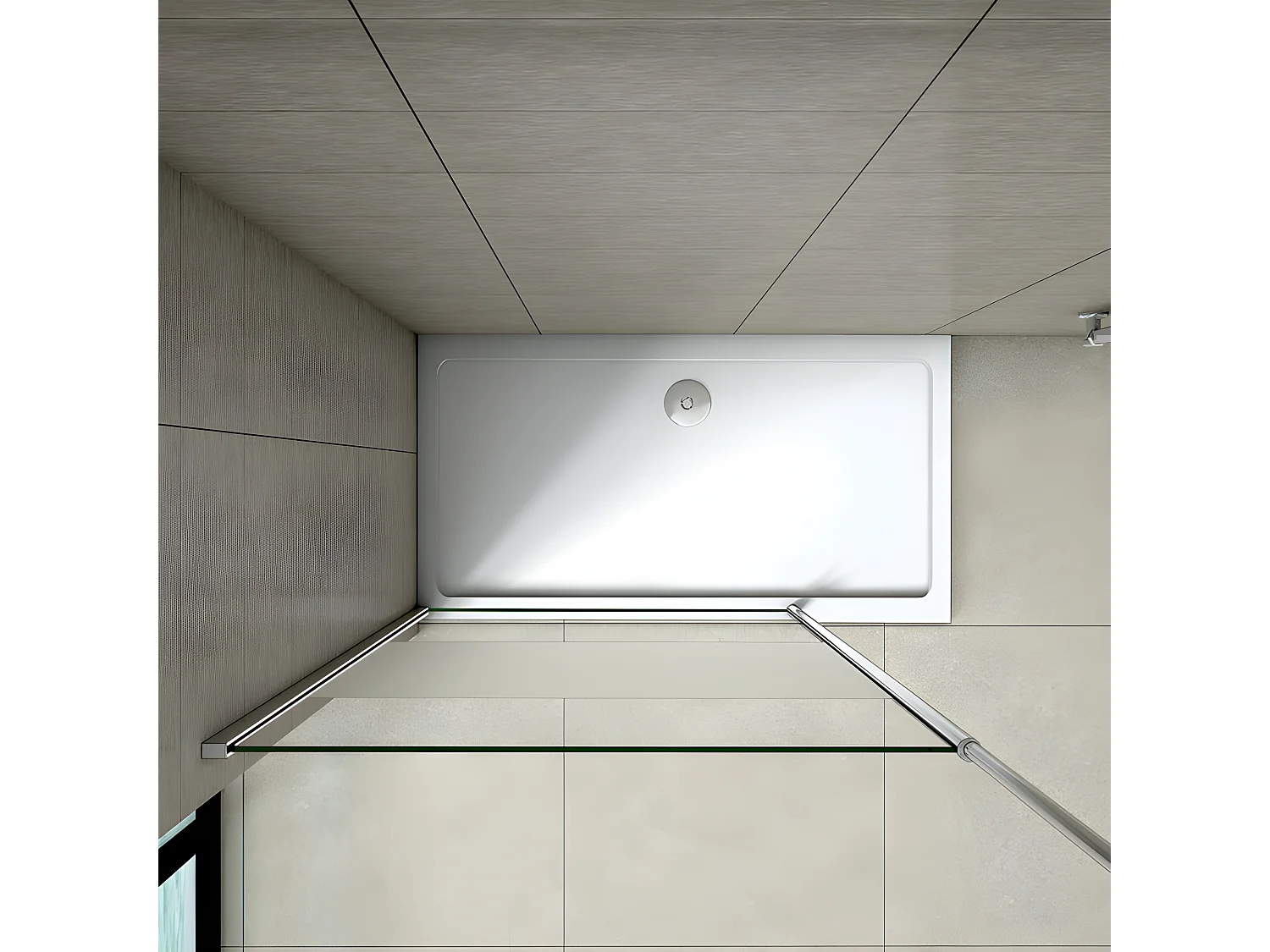 Paroi de douche à l'italienne 120x200cm avec barre de fixation au plafond 203-320cm, en 8mm verre bande centrale dépolie