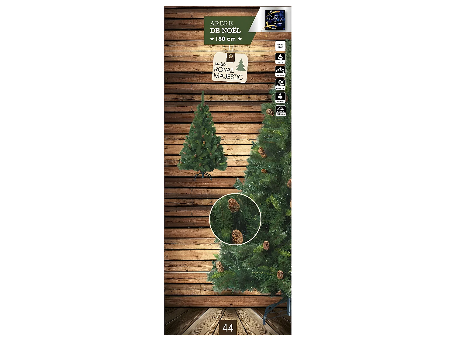 Sapin de Noël artificiel Vert avec Pomme de Pin H 180 cm