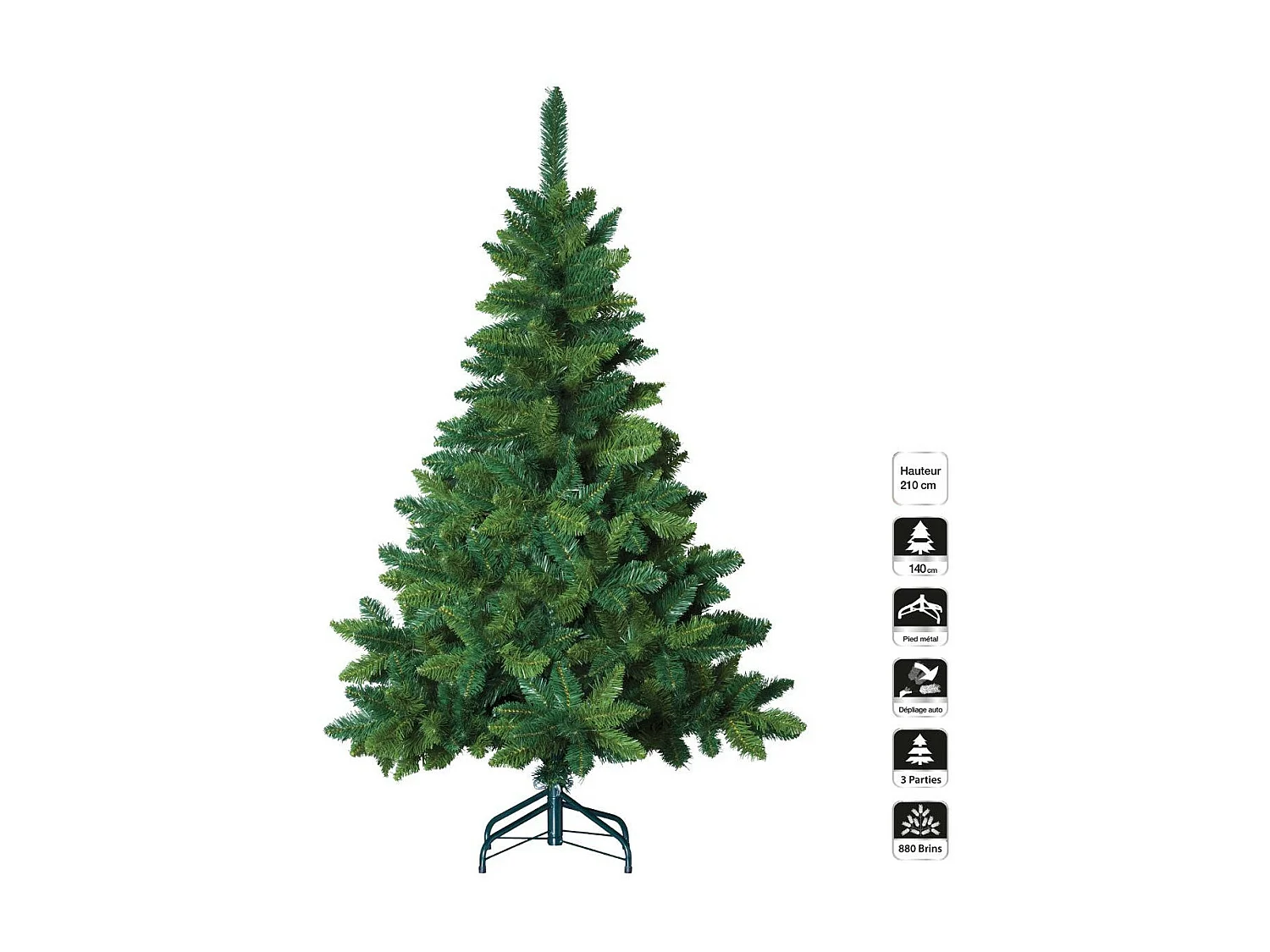 Sapin de Noël artificiel Vert qualité Premium H 210 cm