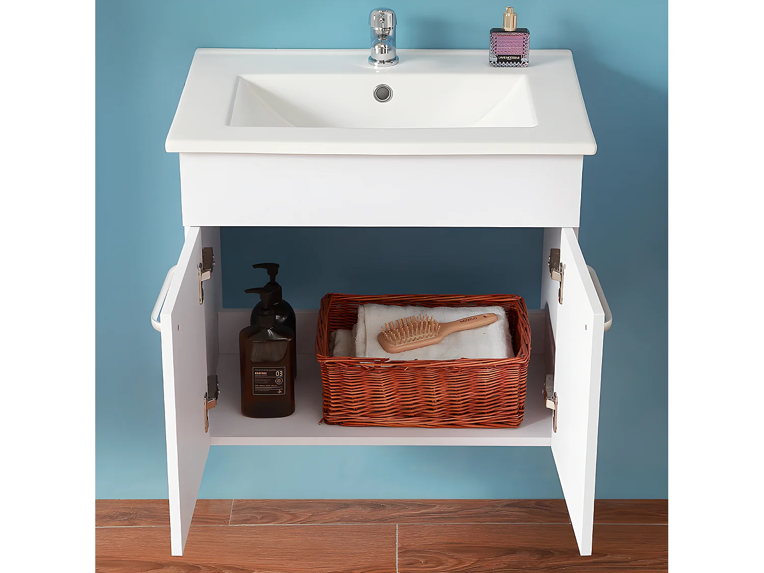 Ensemble meuble blanc et vasque 60cm meubles de salle de bain meuble suspendu Aica