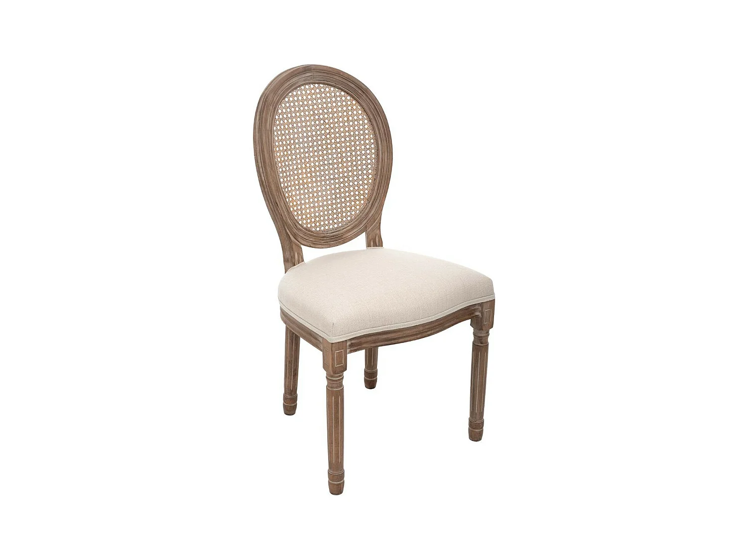 Chaise de table en coton Beige Lin et Bois blanchi avec dossier Cannage