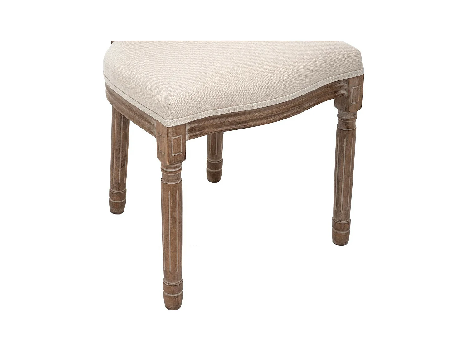 Chaise de table en coton Beige Lin et Bois blanchi avec dossier Cannage
