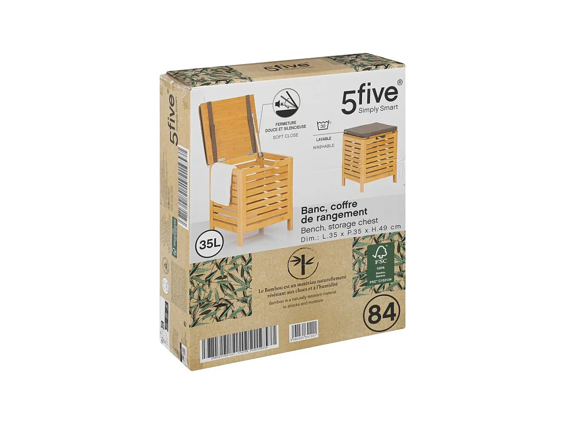 Taburete baúl de almacenamiento de bambú 35 x 35 cm