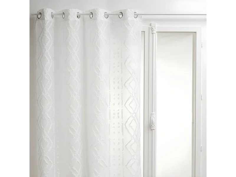 Voilage à œillets Blanc motif Jacquard 140 x 240 cm