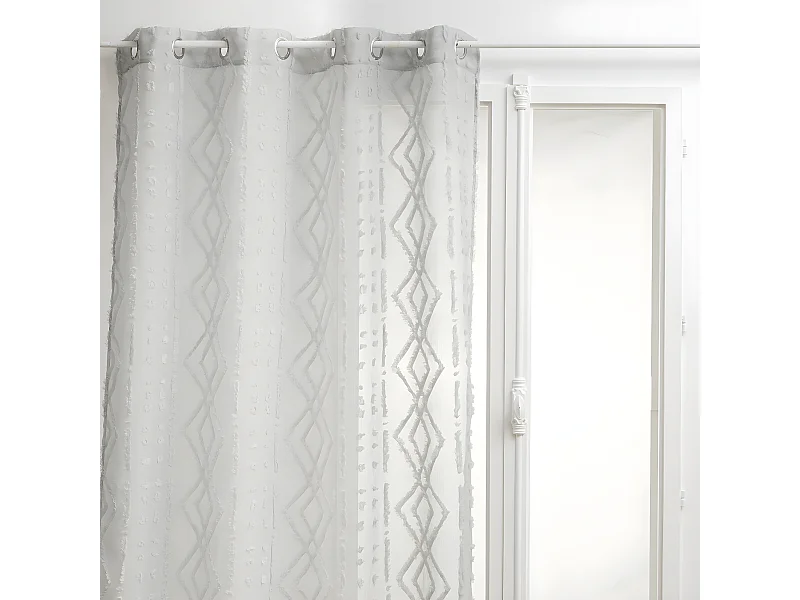 Voilage à œillets Gris motif Jacquard 140 x 240 cm