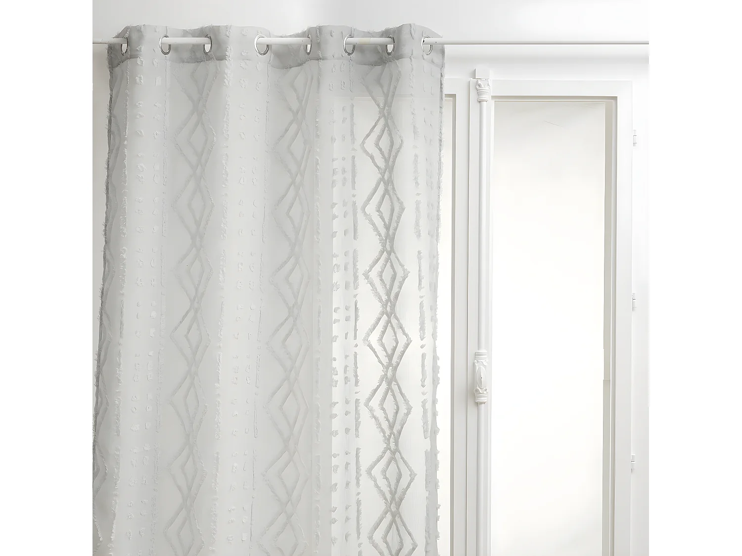 Voilage à œillets Gris motif Jacquard 140 x 240 cm