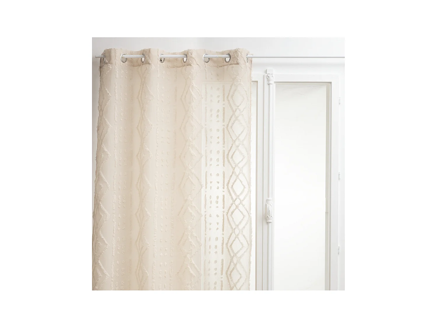 Voilage à œillets Beige Lin motif Jacquard 140 x 240 cm