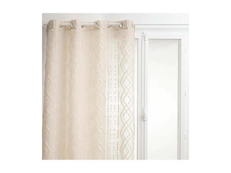 Voilage à œillets Beige Lin motif Jacquard 140 x 240 cm