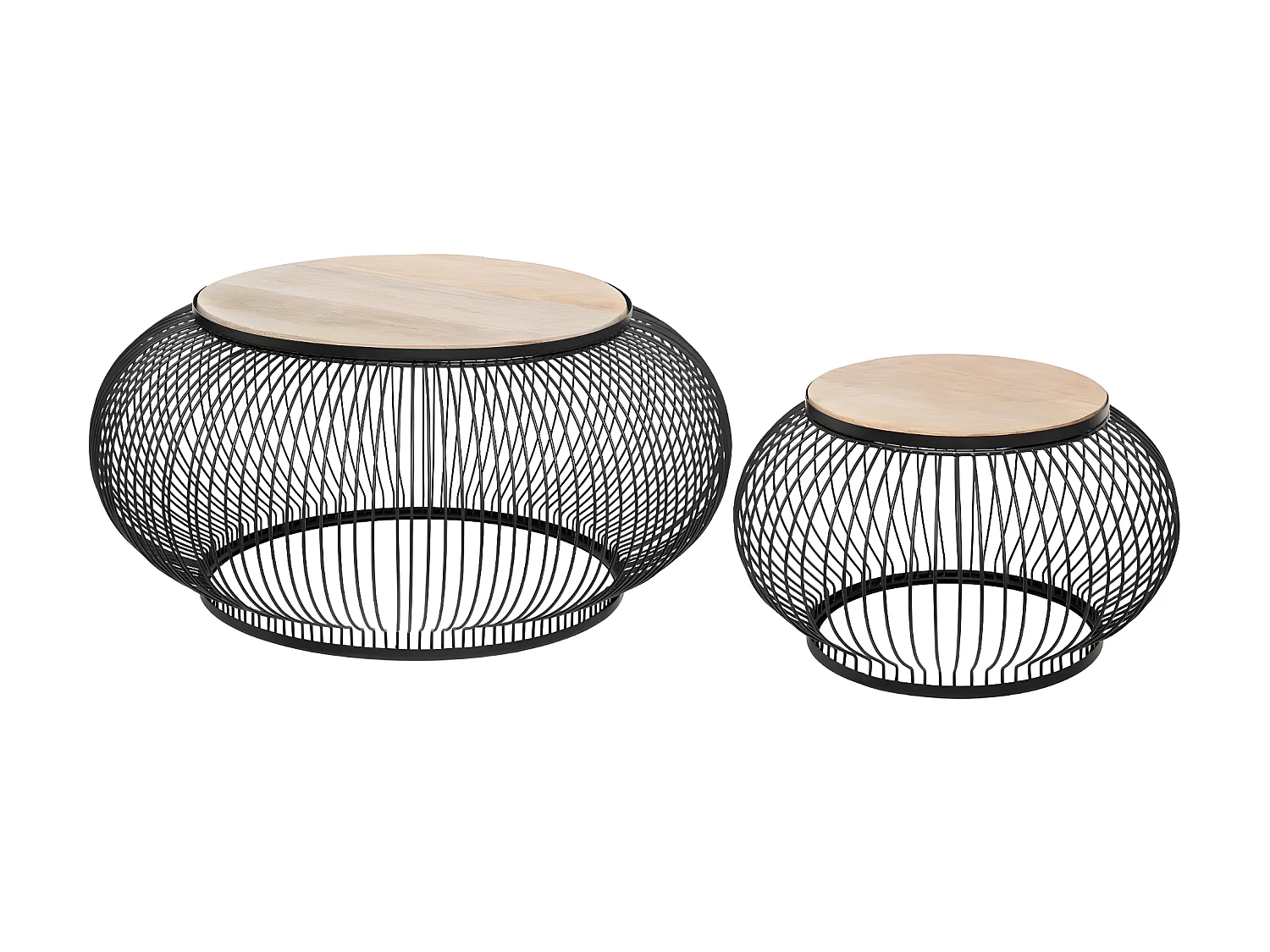 Set de 2 Tables Basses en Bois de Manguier et Métal filaire Noir