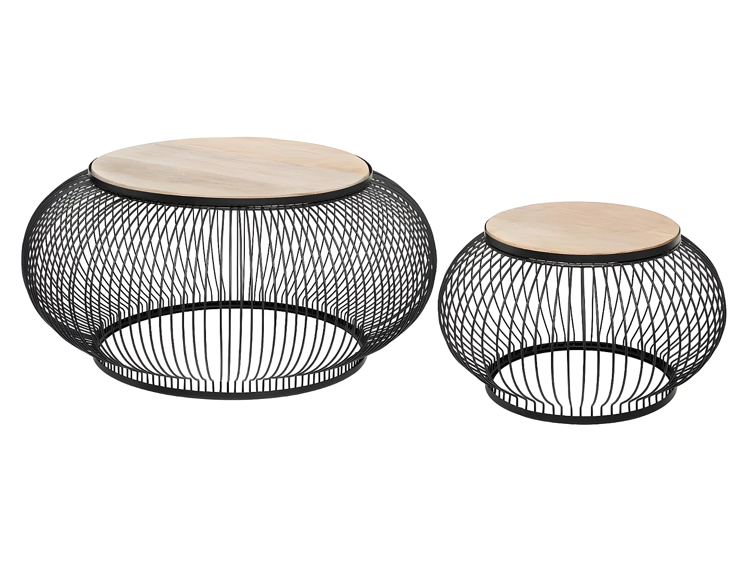 Set de 2 Tables Basses en Bois de Manguier et Métal filaire Noir