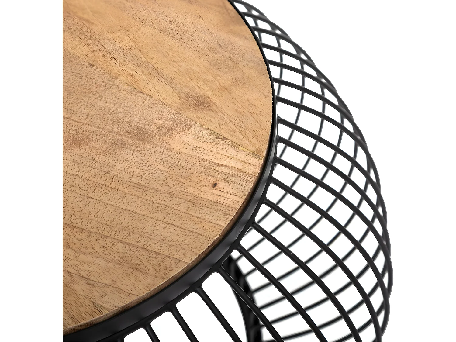 Set de 2 Tables Basses en Bois de Manguier et Métal filaire Noir