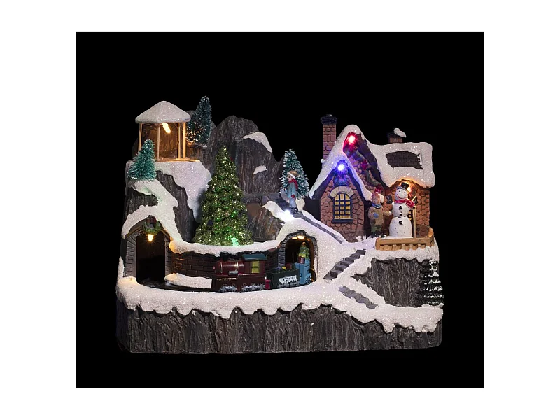 Village de noël lumineux, animé et musical avec Train