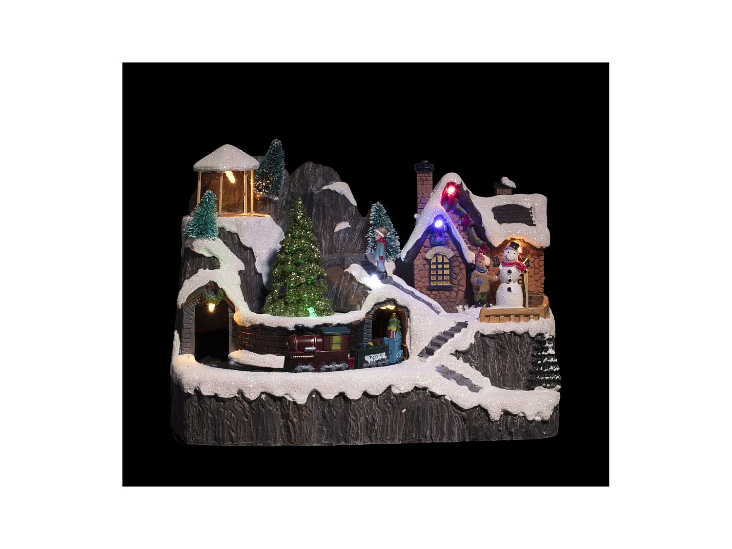 Village de noël lumineux, animé et musical avec Train