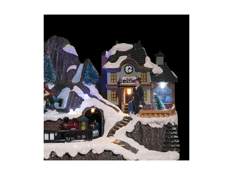 Village de noël lumineux, animé et musical avec Train