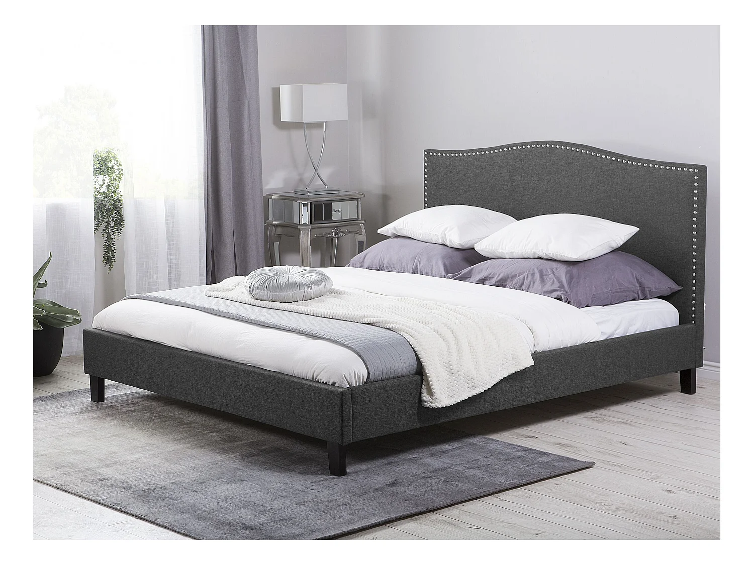 Lit avec sommier Tissu MONTPELLIER 180 x 200 cm Gris foncé