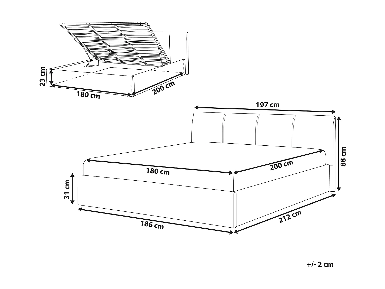 Cama baú Tecido ORBEY 180 x 200 cm Creme