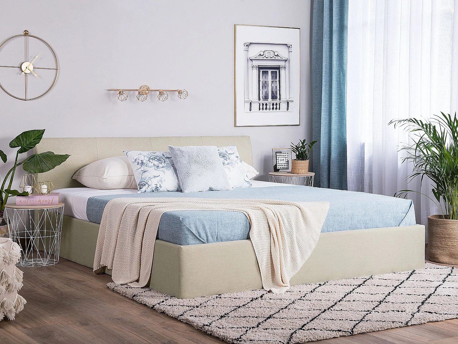 Lit ottoman Tissu ORBEY 180 x 200 cm Beige clair