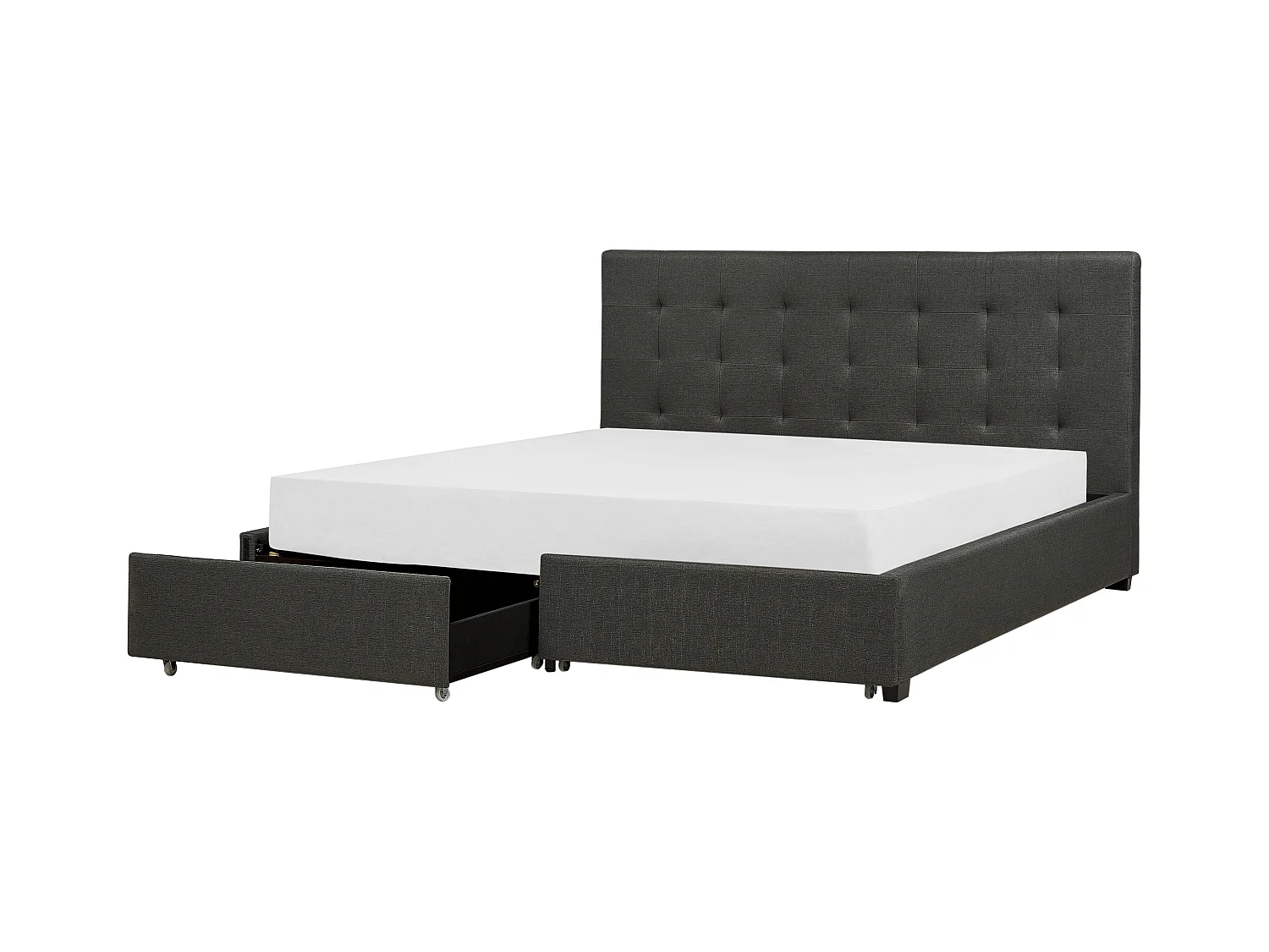 Lit avec tiroirs de rangement Tissu LA ROCHELLE 180 x 200 cm Gris foncé