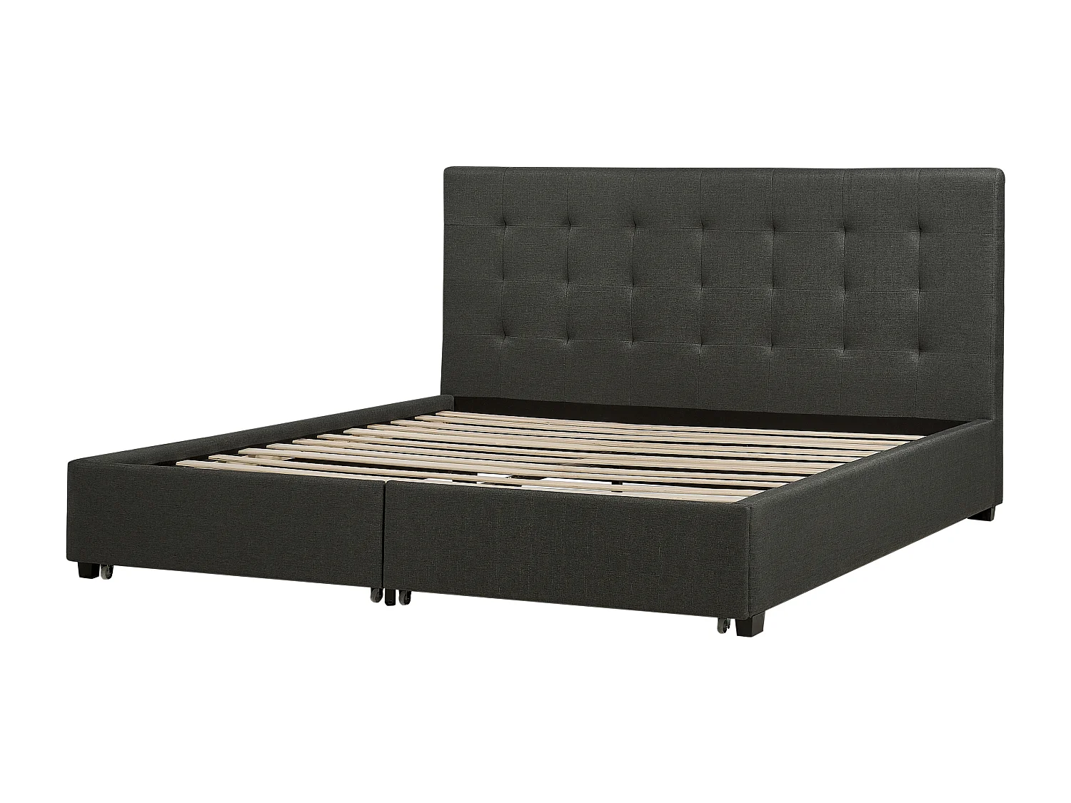Lit avec tiroirs de rangement Tissu LA ROCHELLE 180 x 200 cm Gris foncé