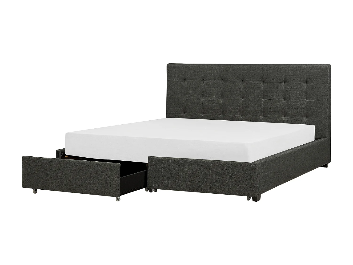Lit avec tiroirs de rangement Tissu LA ROCHELLE 180 x 200 cm Gris foncé