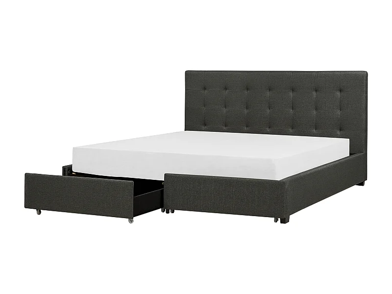 Lit avec tiroirs de rangement Tissu LA ROCHELLE 180 x 200 cm Gris foncé