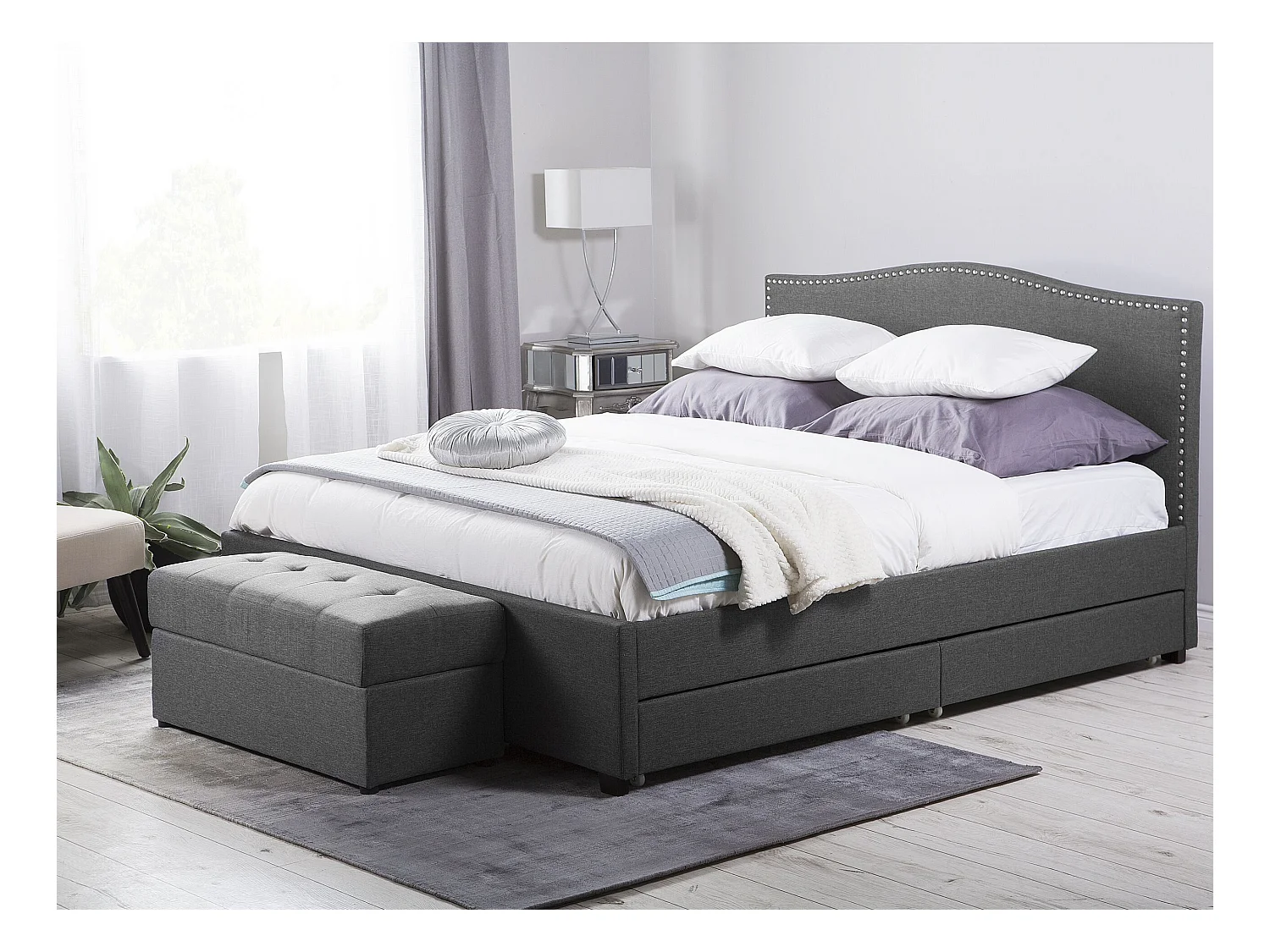 Cama con cajones Tela MONTPELLIER 180 x 200 cm Gris oscuro