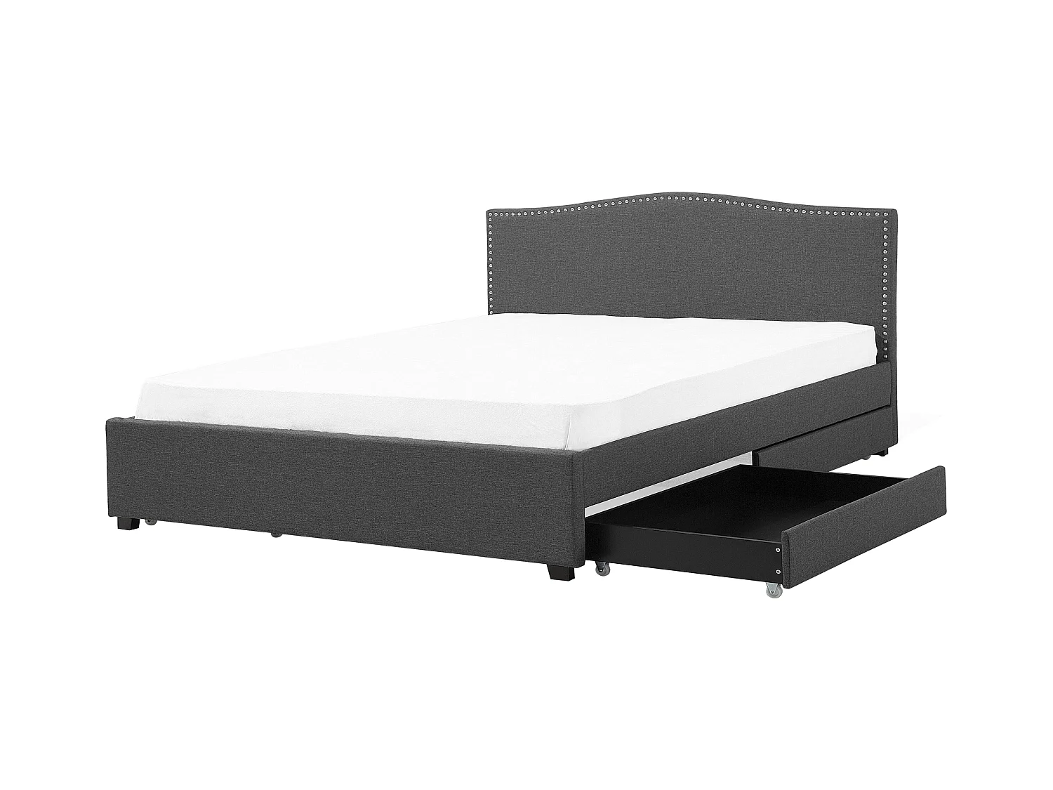 Lit avec tiroirs de rangement Tissu MONTPELLIER 180 x 200 cm Gris foncé