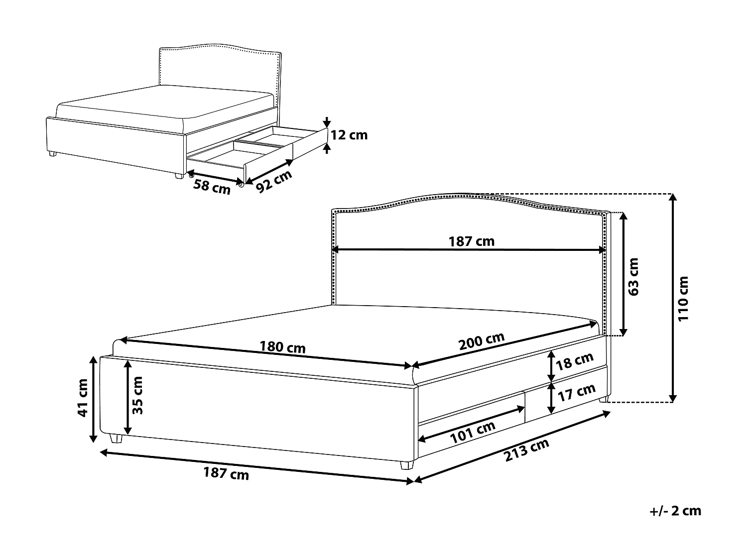 Bed met opbergladen Stof MONTPELLIER 180 x 200 cm Donkergrijs