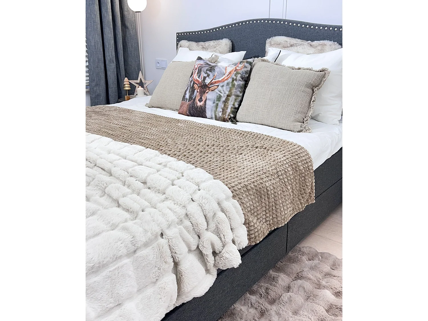 Bed met opbergladen Stof MONTPELLIER 180 x 200 cm Donkergrijs