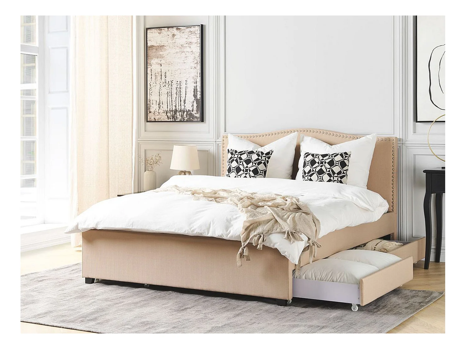 Cama con cajones Tela MONTPELLIER 180 x 200 cm Beige