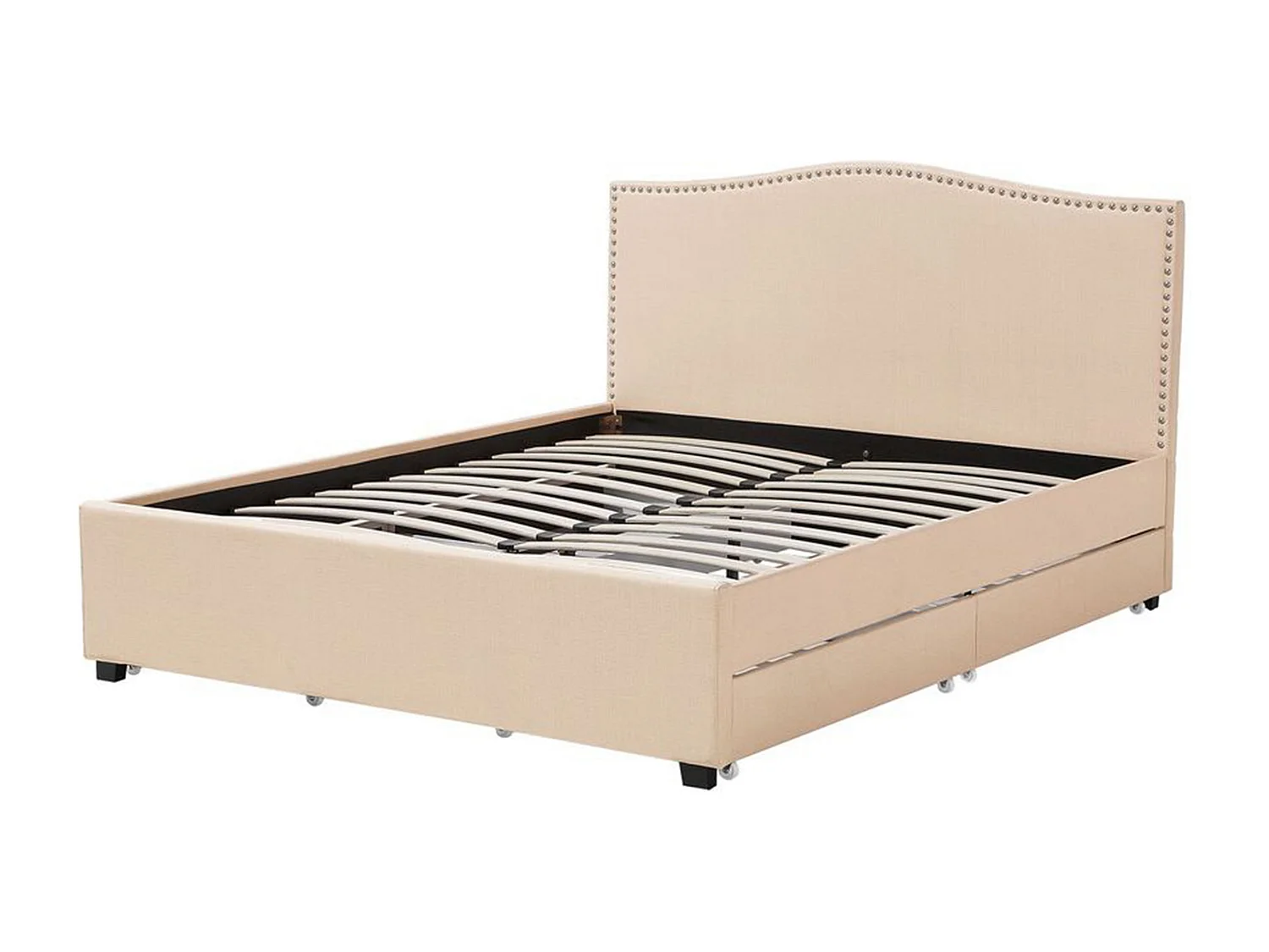 Lit avec tiroirs de rangement Tissu MONTPELLIER 180 x 200 cm Beige
