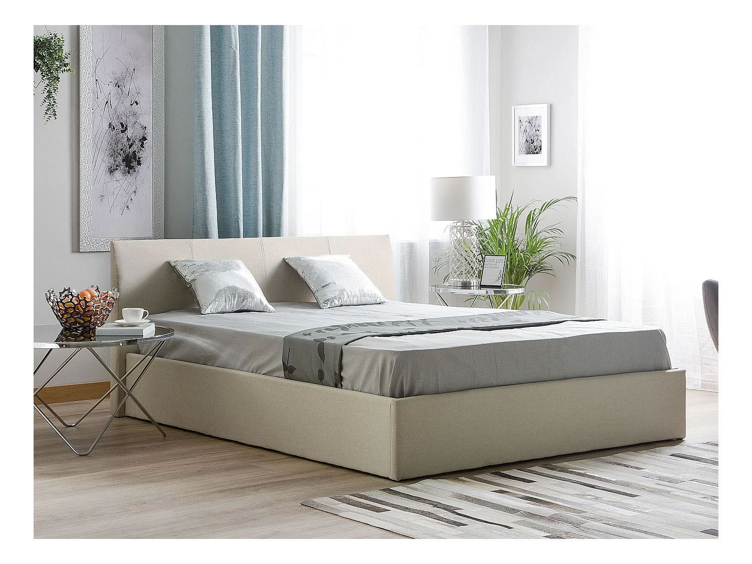 Lit ottoman Tissu ORBEY 160 x 200 cm Beige clair