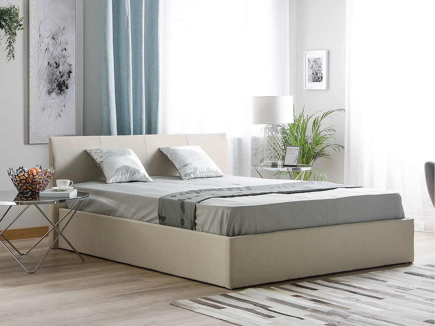 Bed met opbergruimte Stof ORBEY 160 x 200 cm Lichtbeige