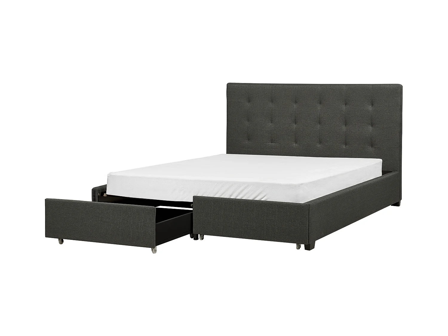 Lit avec tiroirs de rangement Tissu LA ROCHELLE 160 x 200 cm Gris foncé