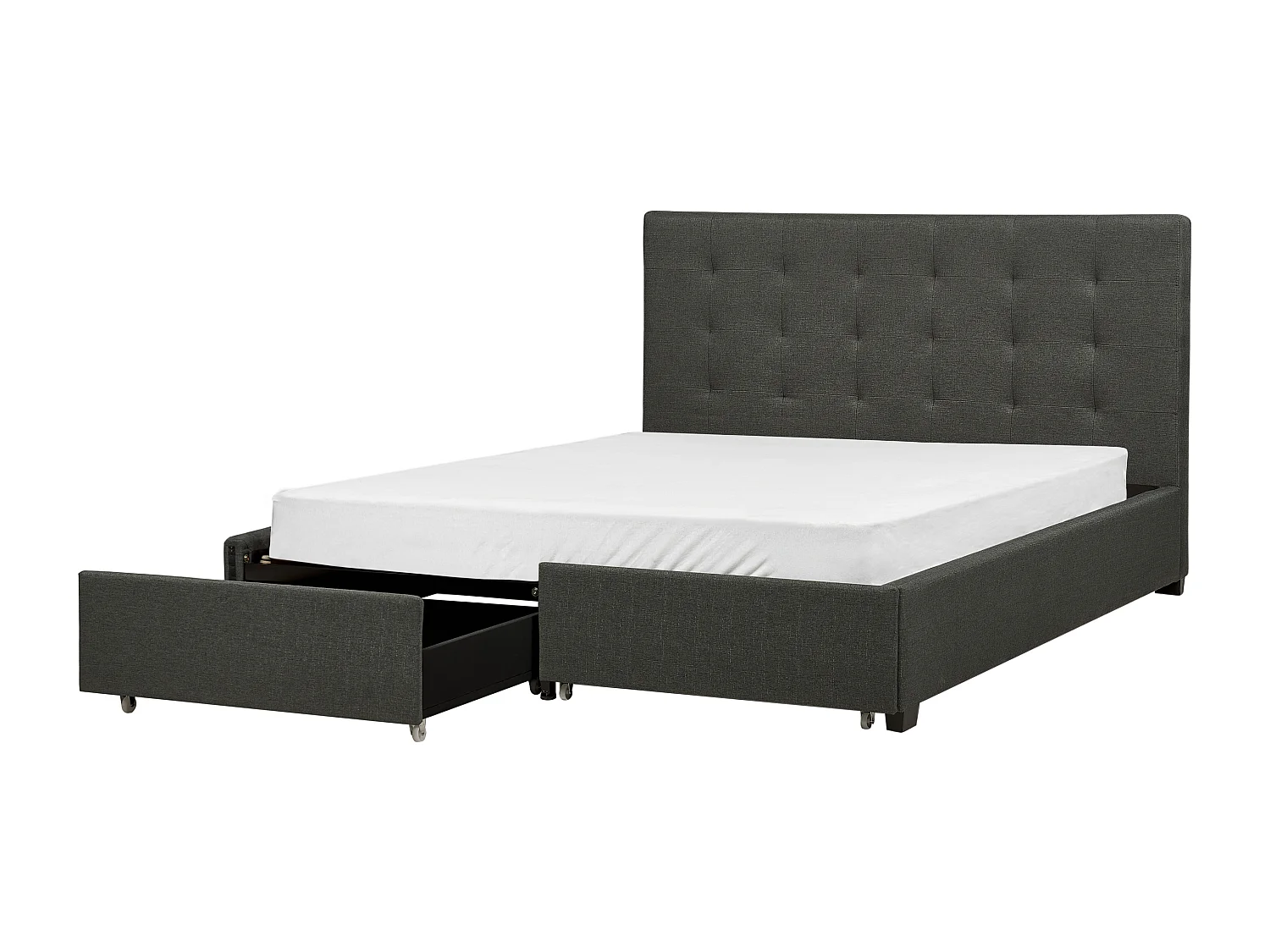 Lit avec tiroirs de rangement Tissu LA ROCHELLE 160 x 200 cm Gris foncé