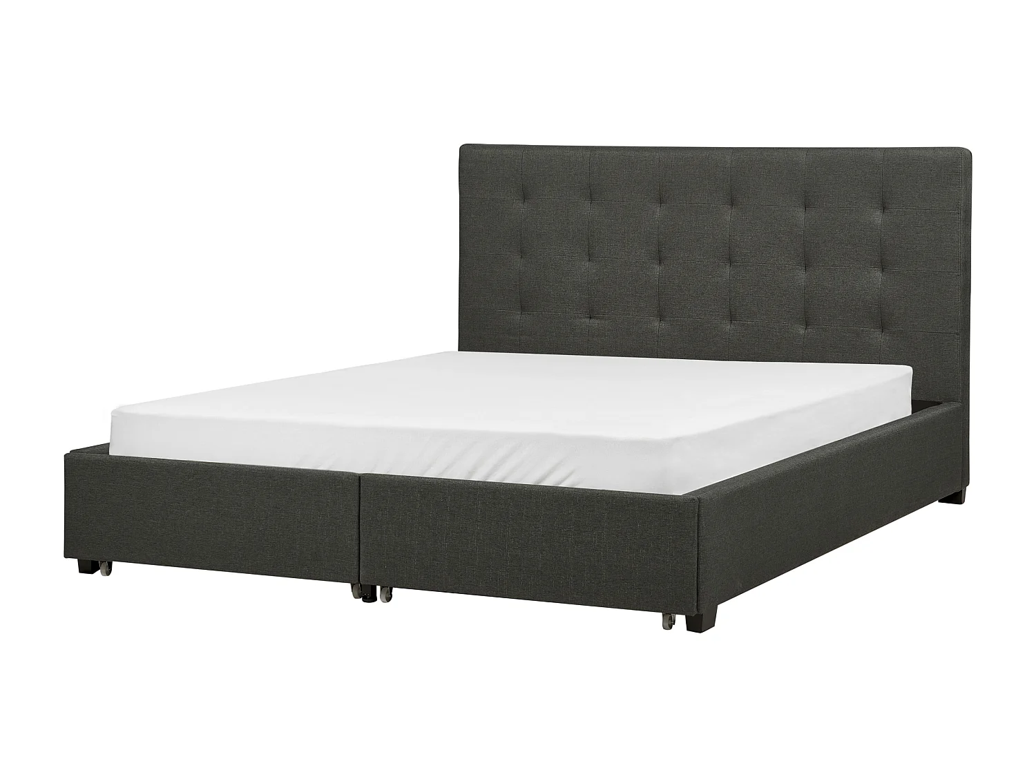 Lit avec tiroirs de rangement Tissu LA ROCHELLE 160 x 200 cm Gris foncé