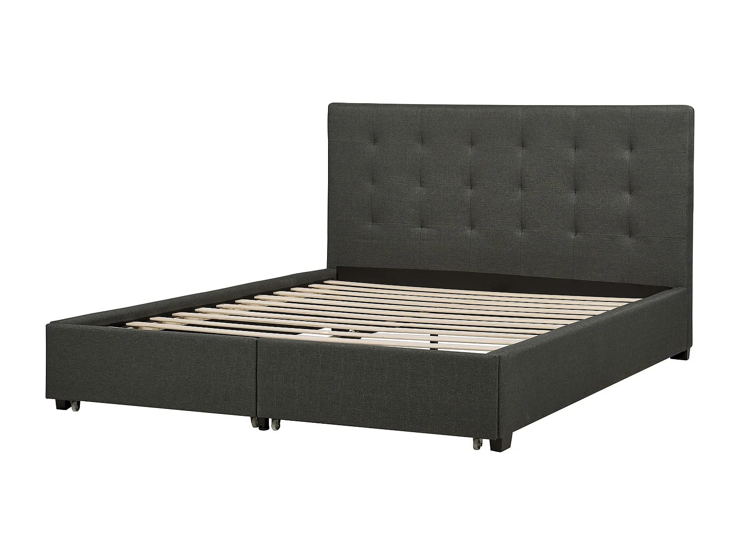 Lit avec tiroirs de rangement Tissu LA ROCHELLE 160 x 200 cm Gris foncé
