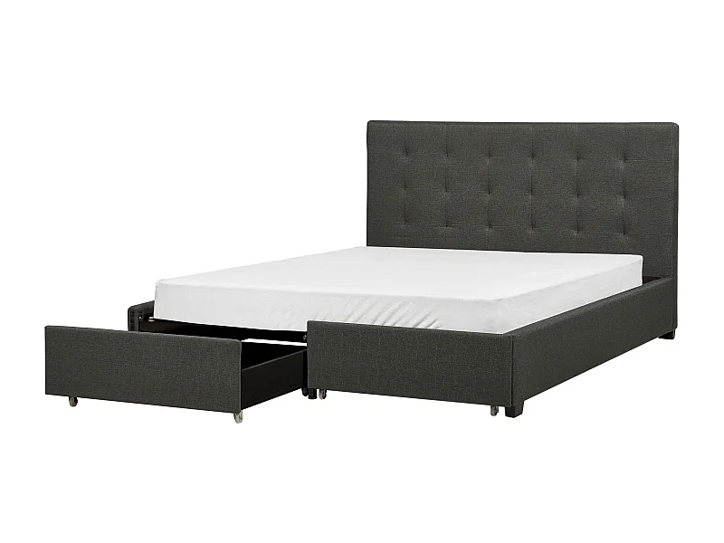 Lit avec tiroirs de rangement Tissu LA ROCHELLE 160 x 200 cm Gris foncé