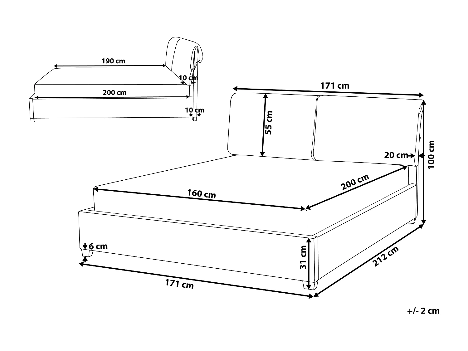 Cama Tecido BELFORT 160 x 200 cm Creme claro