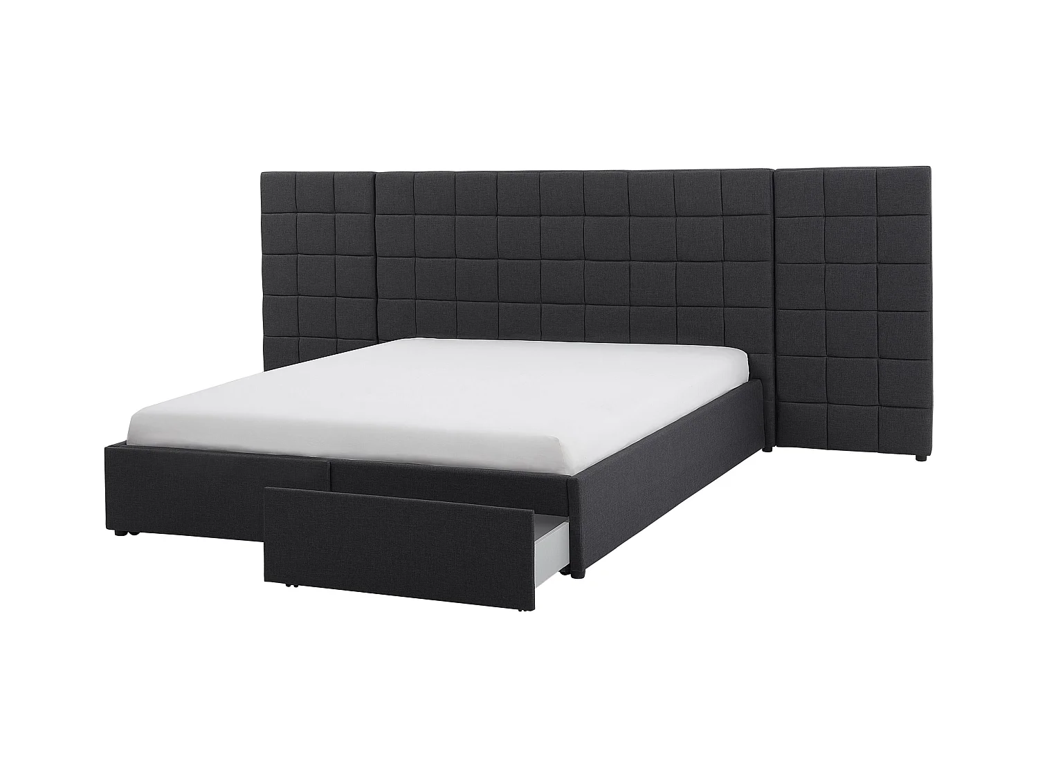 Lit avec tiroirs de rangement Tissu MILLAU 160 x 200 cm Gris foncé
