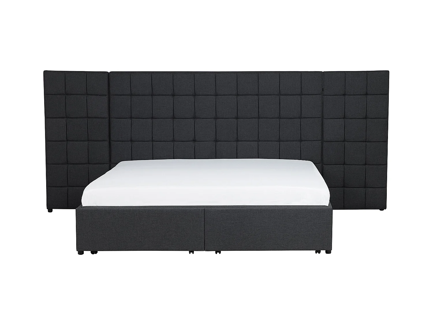 Lit avec tiroirs de rangement Tissu MILLAU 160 x 200 cm Gris foncé