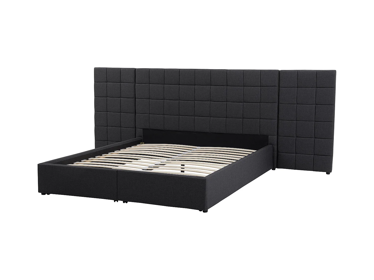 Lit avec tiroirs de rangement Tissu MILLAU 160 x 200 cm Gris foncé