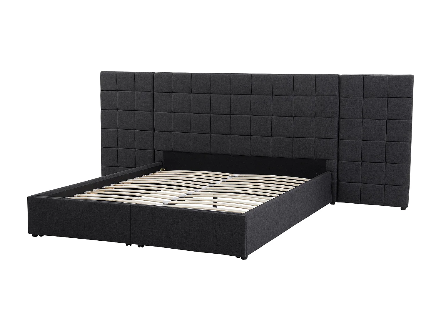 Lit avec tiroirs de rangement Tissu MILLAU 160 x 200 cm Gris foncé