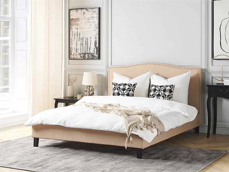 Lit avec sommier Tissu MONTPELLIER 180 x 200 cm Beige