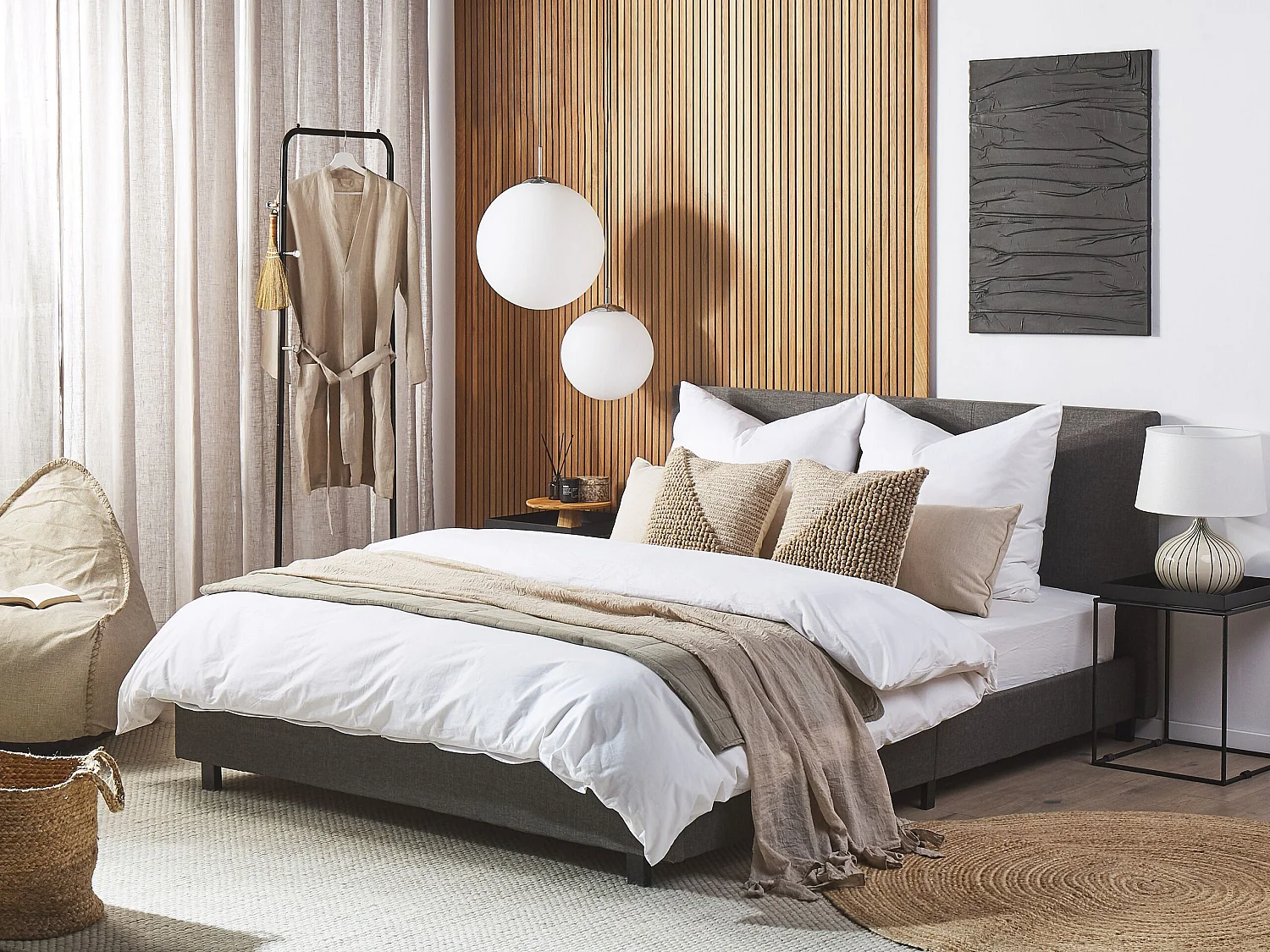 Lit avec sommier Tissu ALBI 160 x 200 cm Gris